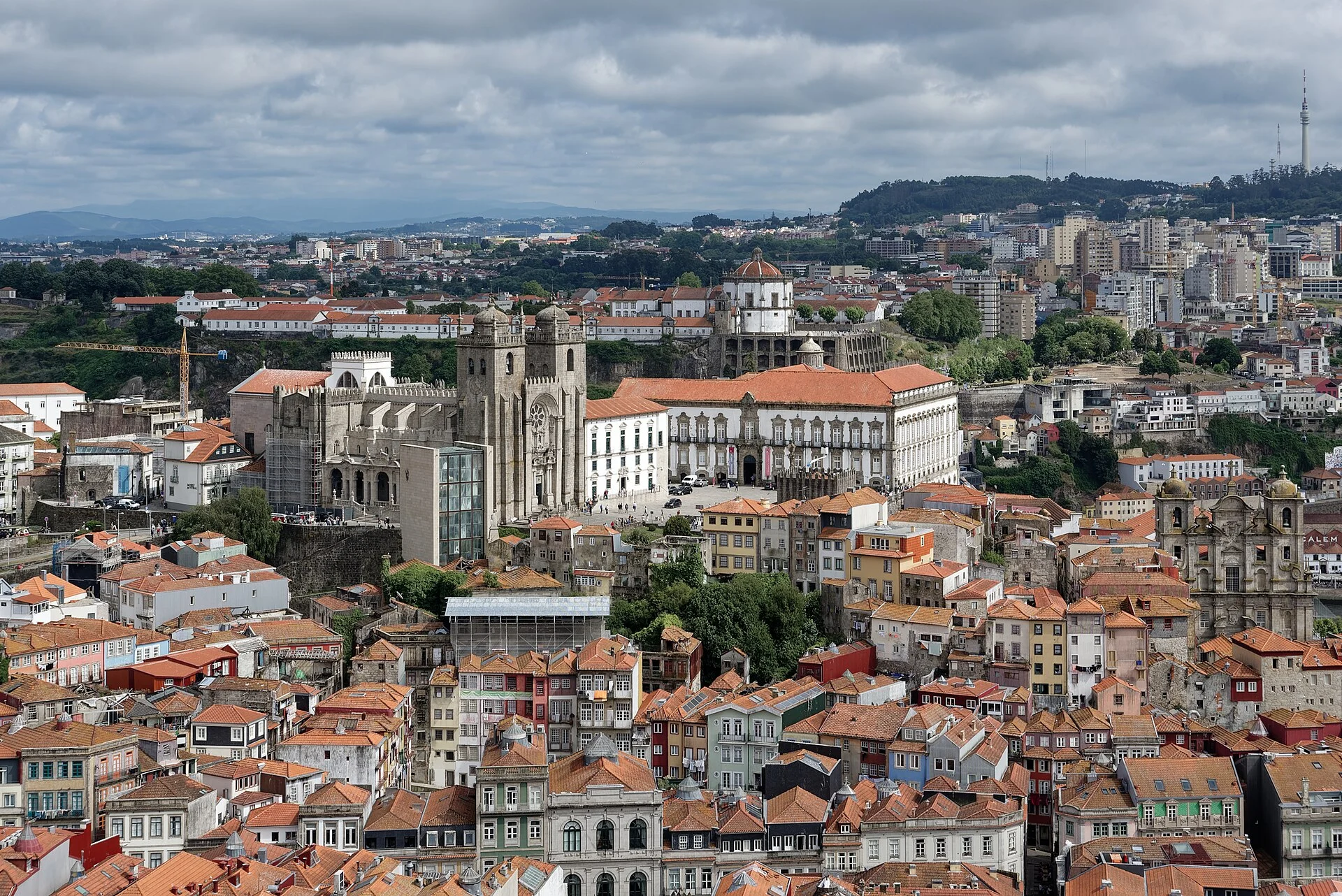 Die Kathedrale von Porto über den Dächern der Altstadt, gesehen vom Torre dos Clérigos