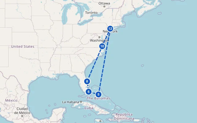 Karte der Route: Florida & Bahamas ab New York