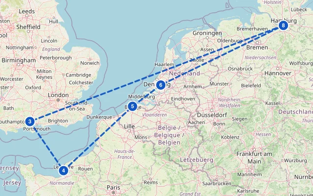 Karte der Route: Metropolen ab Hamburg