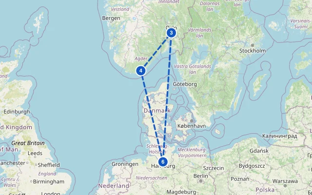 Karte der Route: Kurzreise nach Norwegen ab Hamburg
