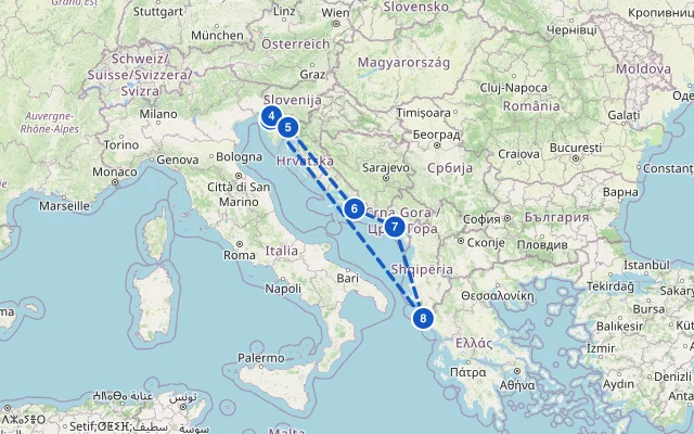 Karte der Route: Nordadria ab Korfu