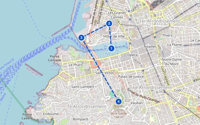 Karte der Route: Marseille: Vieux-Port, MuCEM und Notre-Dame de la Garde