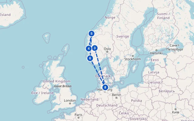 Karte der Route: Norwegen ab Kiel