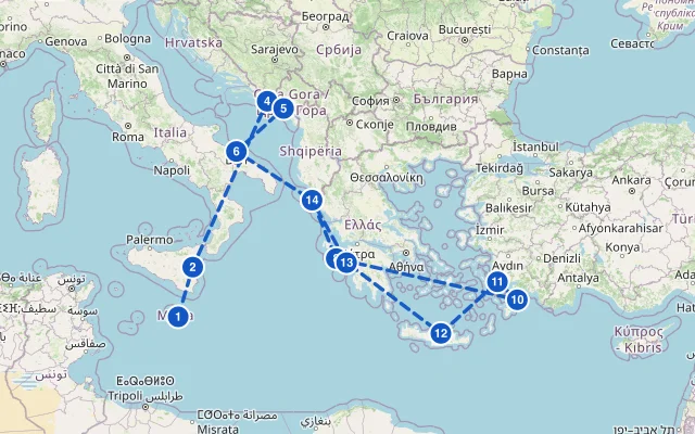 Karte der Route: Mittelmeer & Ägäis ab Malta