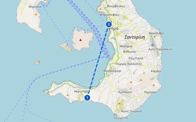 Karte der Route: Akrotiri: die minoische Stadt unter der Asche