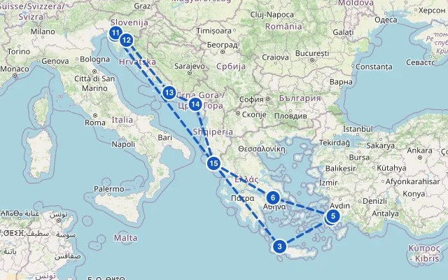 Karte der Route: Ägäis & Adria ab Korfu