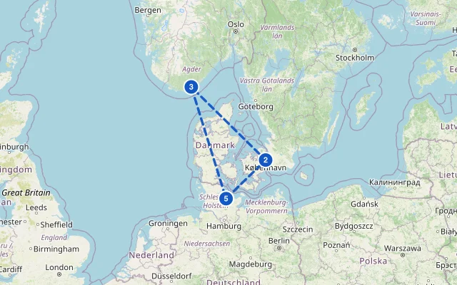 Karte der Route: Kurzreise nach Kristiansand & Kopenhagen ab Kiel