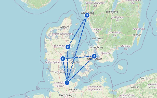 Karte der Route: Dänemark ab Kiel