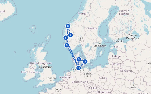 Karte der Route: Dänemark & Norwegen ab Kiel