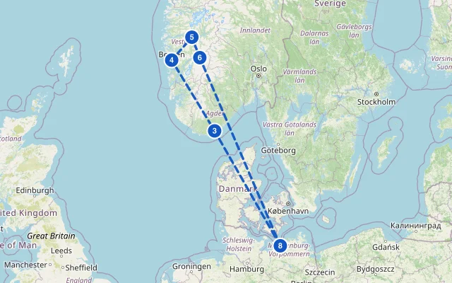 Karte der Route: Norwegens Fjorde ab Warnemünde