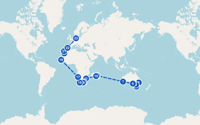 Karte der Route: Von Sydney nach Hamburg