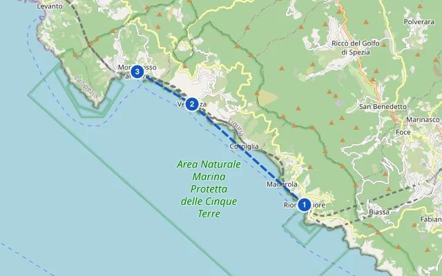 Karte der Route: Cinque Terre: Riomaggiore, Vernazza und Monterosso