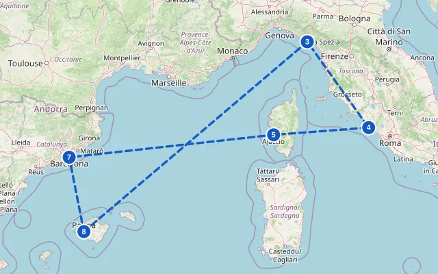 Karte der Route: Mediterrane Schätze mit Korsika ab Mallorca