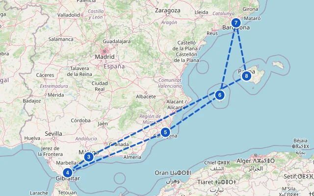 Karte der Route: Mediterrane Schätze mit Gibraltar ab Mallorca