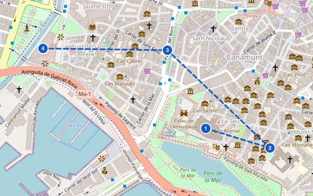 Karte der Route: Palma zu Fuß: Kathedrale, Altstadt und Arabische Bäder