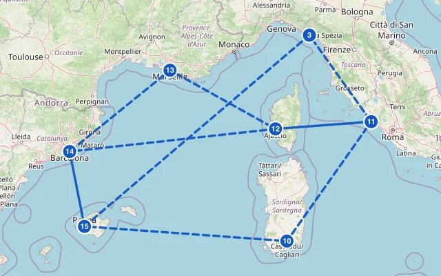Karte der Route: Große Mittelmeer-Reise ab Mallorca