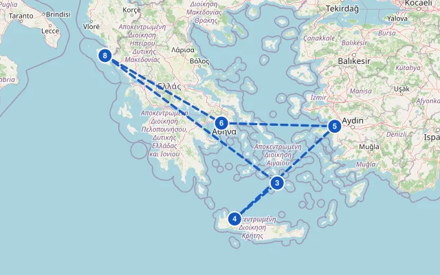 Karte der Route: Griechenland ab Korfu