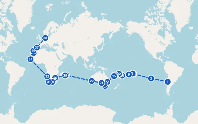 Karte der Route: Von Chile nach Hamburg