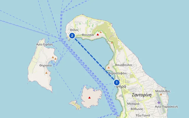 Karte der Route: Santorin: Fira, Caldera-Blick und das Dorf Oía
