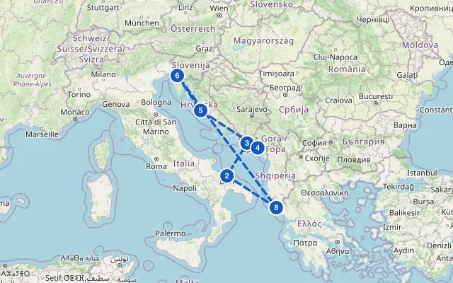 Karte der Route: Adria ab Korfu