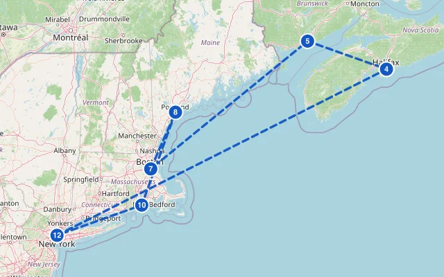 Karte der Route: Kanada & Indian Summer ab New York