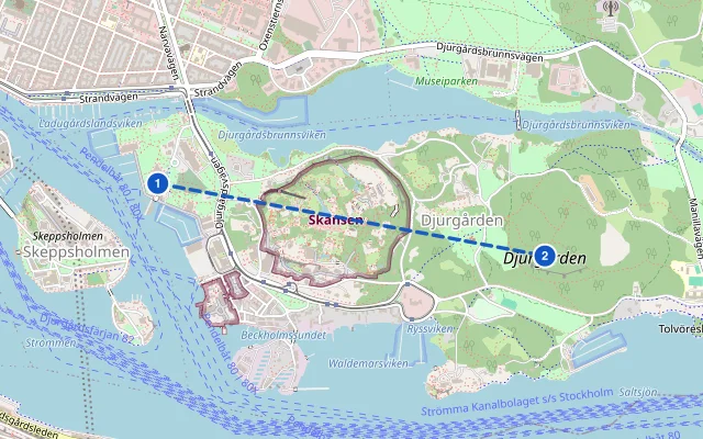Karte der Route: Das Vasa-Museum und Djurgården
