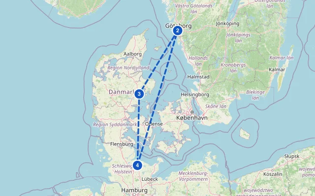 Karte der Route: Kurzreise nach Århus & Göteborg ab Kiel