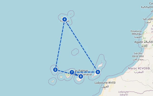 Karte der Route: Kanaren mit zwei Tagen Madeira